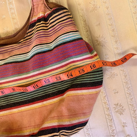 Y2K Catori Multicolor Boho Striped Shoulder Bag Tote Interior Zip Close Pockets - Picture 15 of 17